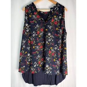 Papermoon 3X Floral Print‎ Sleeveless V-Neck Tunic Blouse Plus Size Top